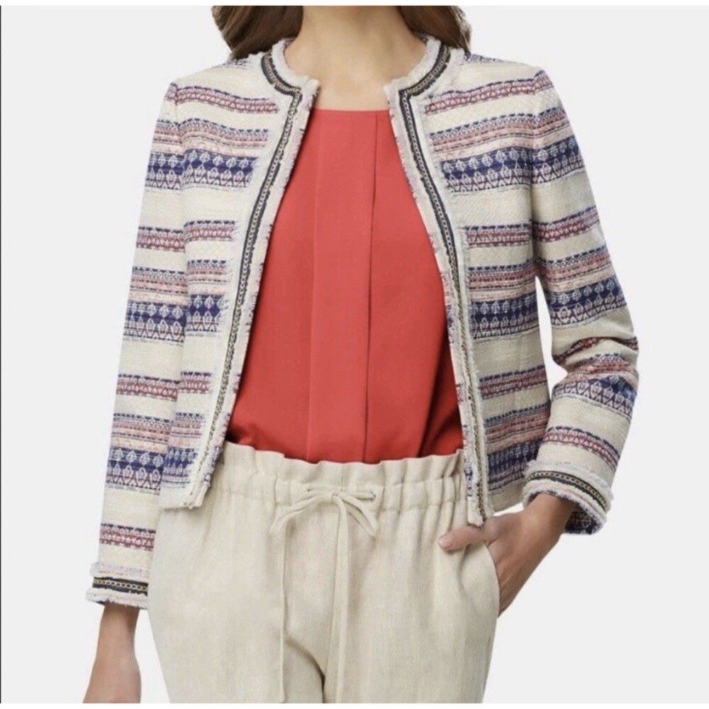 Tahari Cream Striped Tweed Open-Front Blazer Arthur S. Levine - Picture 2 of 16